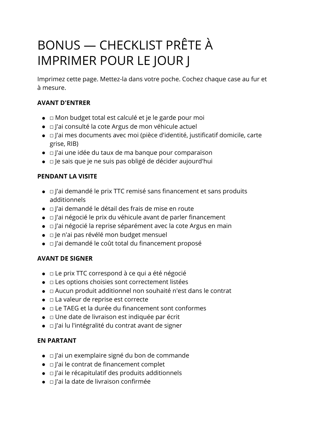 Extrait du Guide Express : checklist automobile