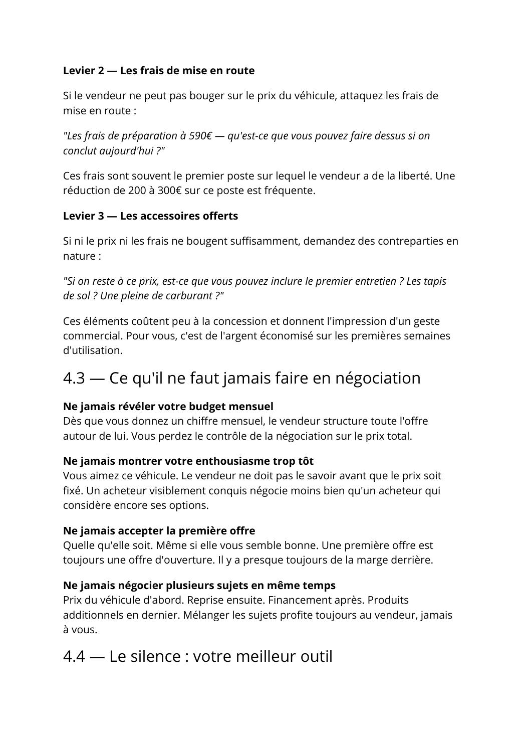 Extrait du Guide Express : méthode de négociation